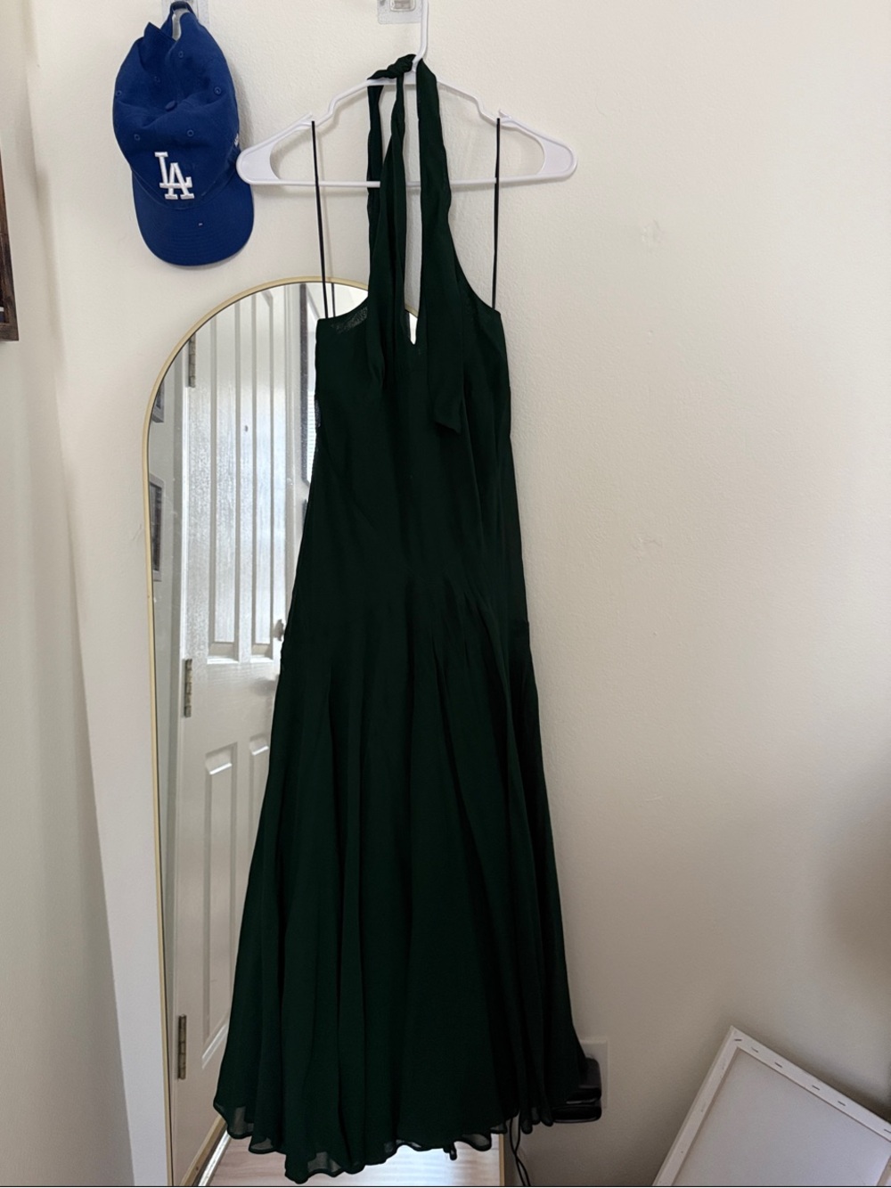 Reformation Briony Dress in Forest, Halter Maxi Formal Dress